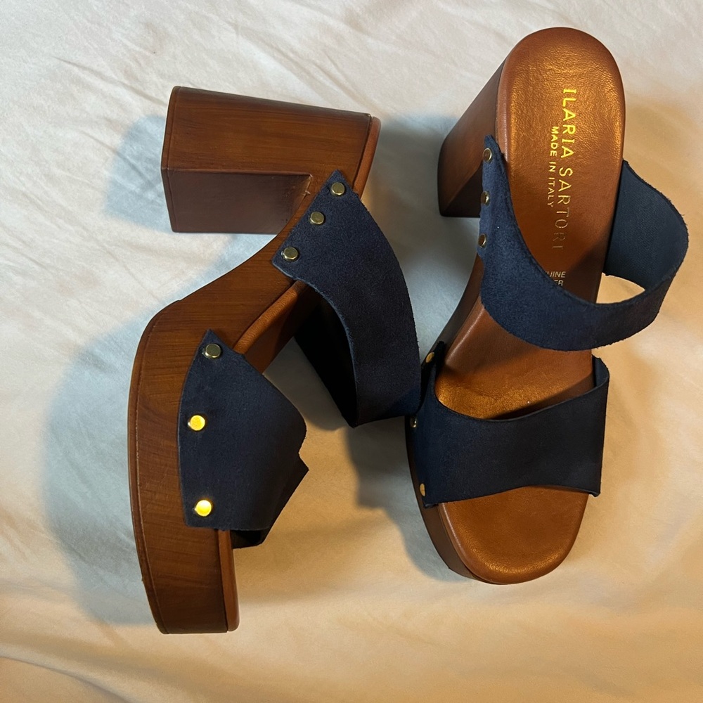 Ilaria Sartori Made in Italy blue suede platform sandals wooden 🩵 - Picture 2 of 5